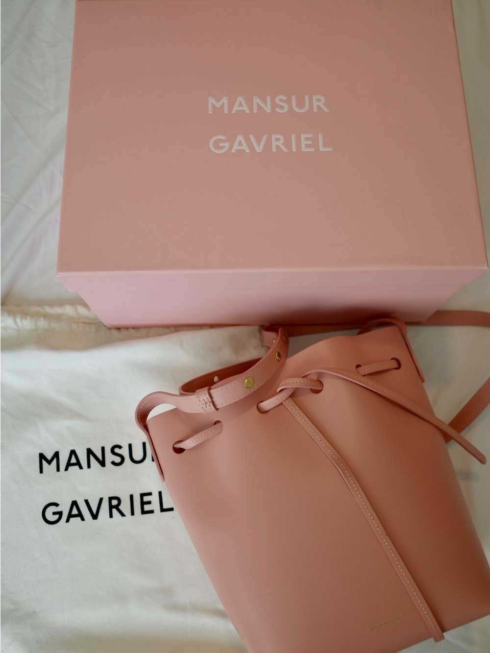 Mansur Gavriel Light Coral Pink Mini Bucket Crossbody Bag